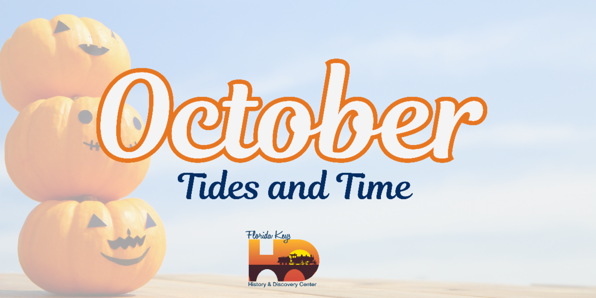 October Tides and Time banner with stacked jack-o'-lantern pumpkins