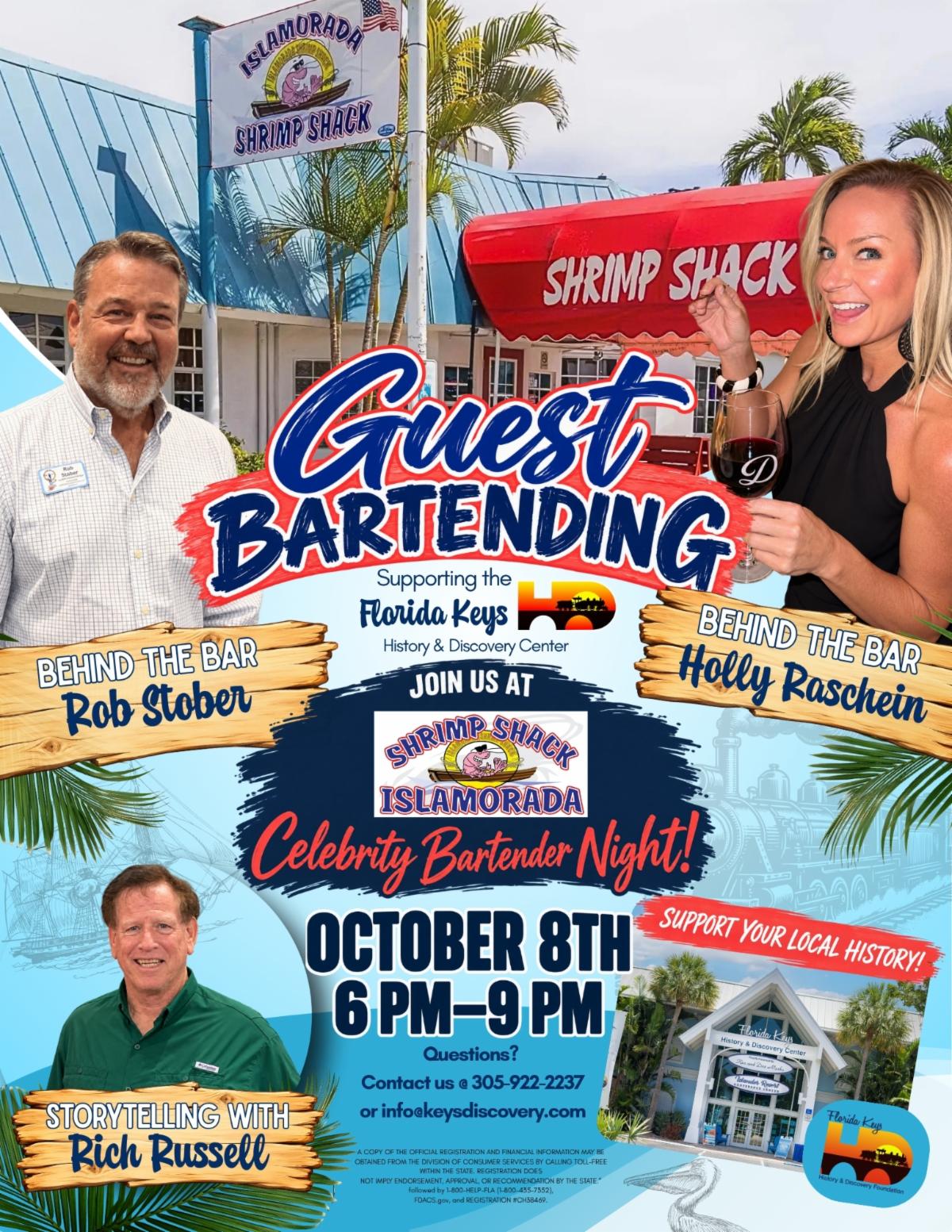 Guest Bartending flyer for Celebrity Bartender Night at Shrimp Shack Islamorada