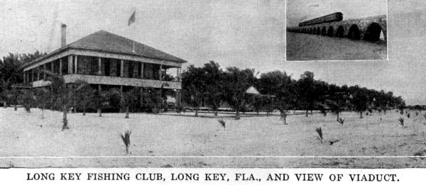 The Long Key Fishing Club building on Long Key, Florida, about 1919, with an inset view of the Long Key Viaduct