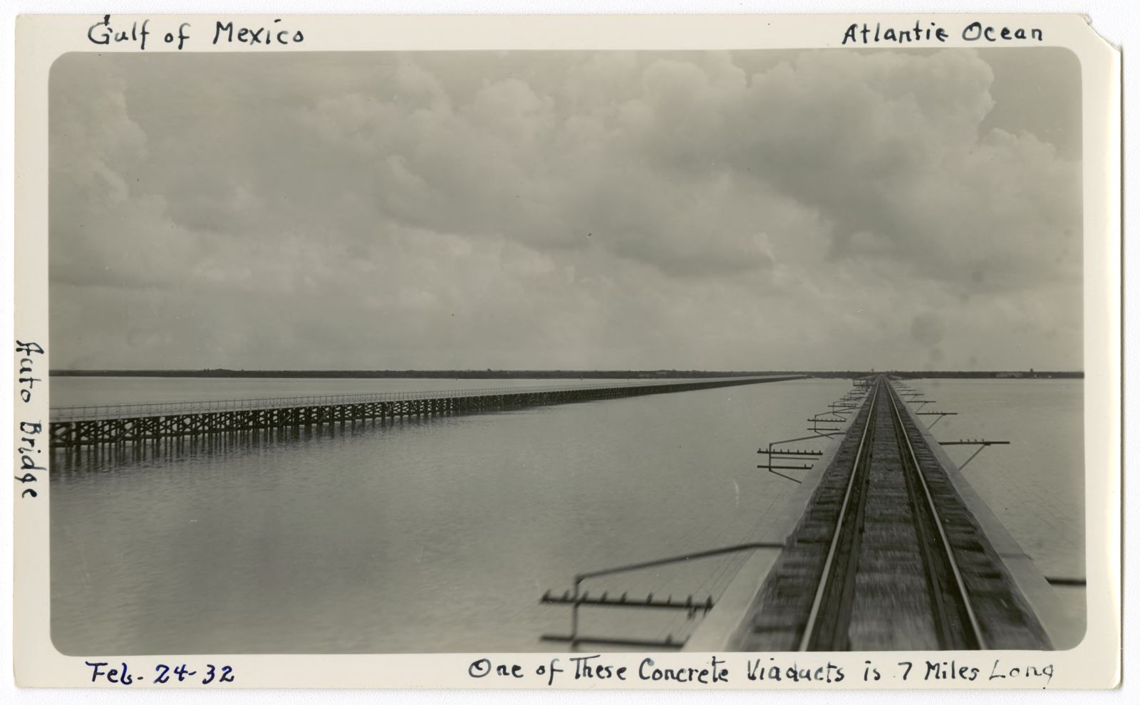 Florida Keys concrete railroad viaduct beside an early Overseas Highway bridge in 1932