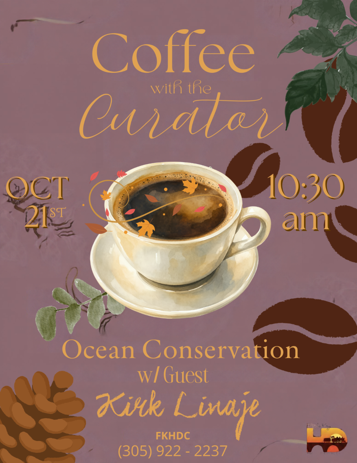 Coffee with the Curator flyer featuring guest Kirk Linaje