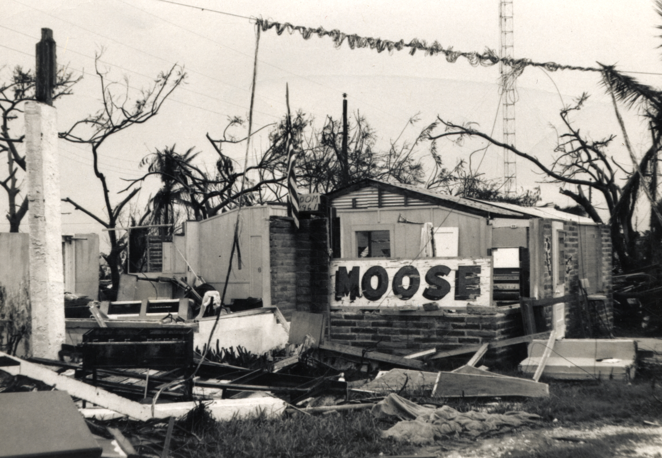 The wrecked Islamorada Moose Lodge after Hurricane Donna in September 1960