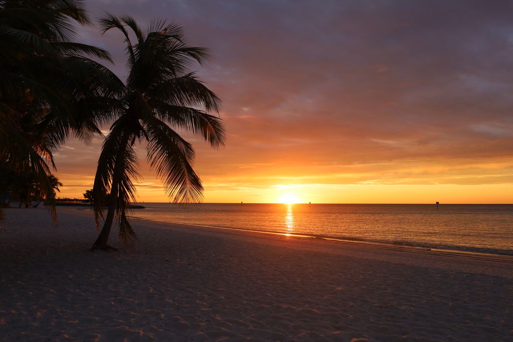 Sunset over a tranquil sandy beach in the Florida Keys